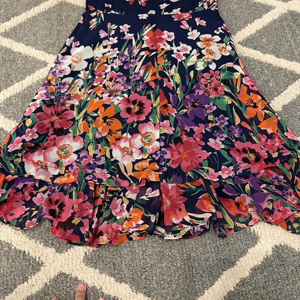 Eliza J Floral Flutter Sleeve Dress Midi Fit & Flare Ruffle Lined Sz 2 - Picture 10 of 11